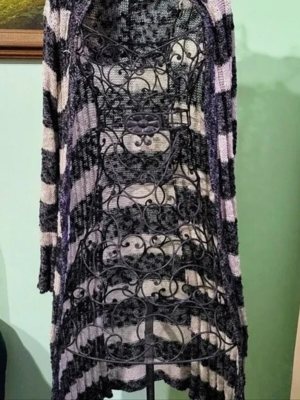 New Free People Spirit Cardigan Long Oatmeal Navy Stripe